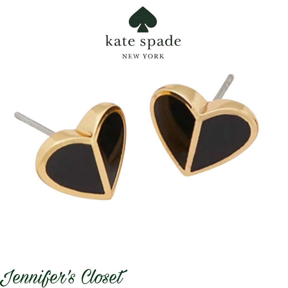 Kate Spade Black and Gold Heart Earrings